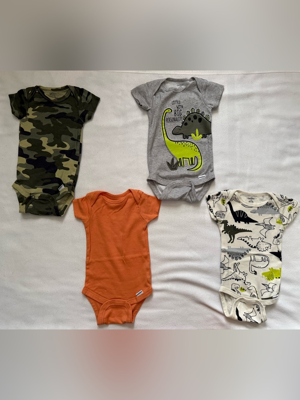 Gerber Gray Dinosaur Graphic One-Piece with Neon Green Accent